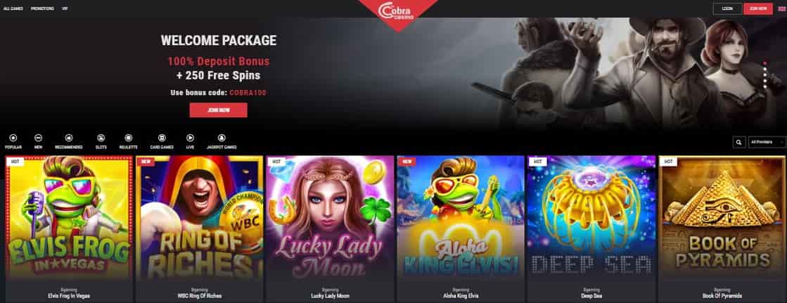 Cobra Casino home page