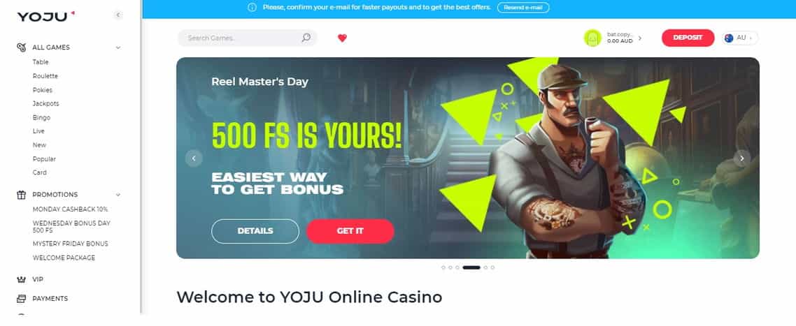 The main page of the YOJU Casino official website.